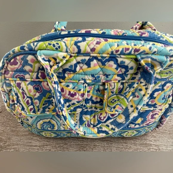 Vera Bradley Bowler Bag Blue Green Pink Paisley Double Handles Pockets Zip Close - Picture 6 of 11